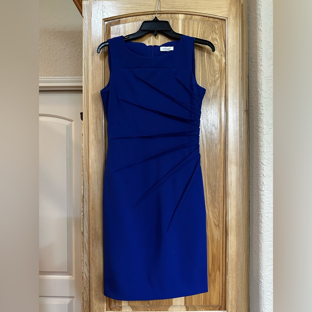 Calvin Klein Blue Sheath Midi Dress Square Neck